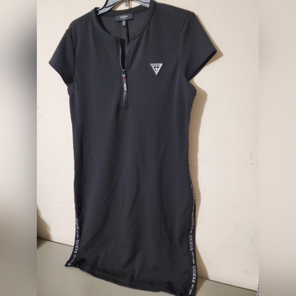 Y2k GUESS Black Quarter-Zip Active Bodycon Dress w/ logo tape Sides XL - Picture 3 of 5